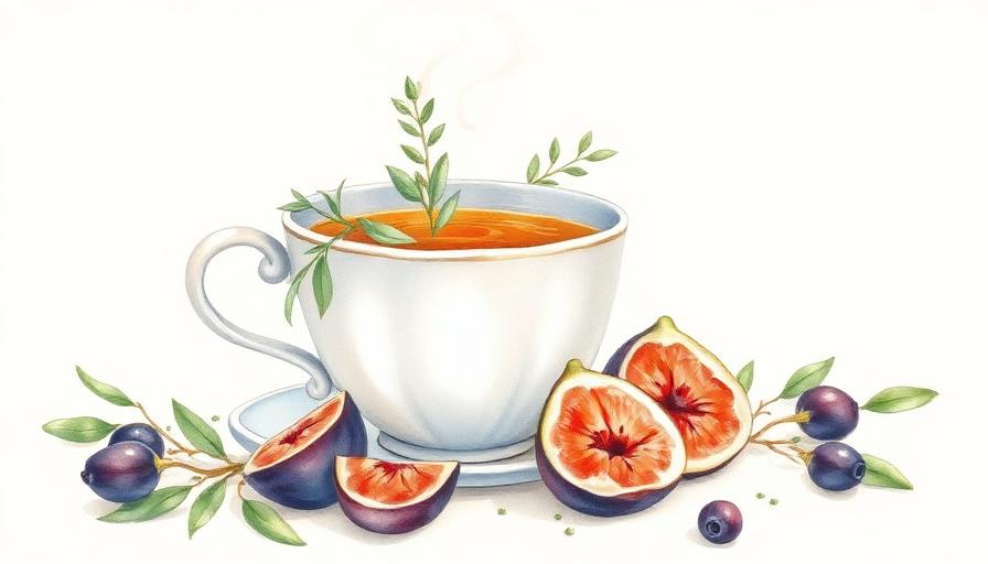 Aquarel illustratie van thee, kruiden en vijgen